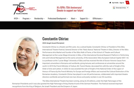 Constantin Chiriac primește la New York cea mai importantă distincție a International Society for the Performing Arts